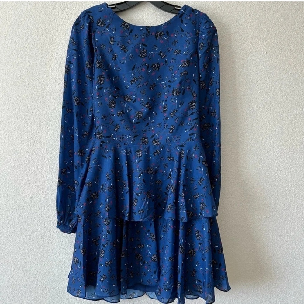 NWT $280 Love by Theia Women's Blue Chiffon Floral Cutout X-Back Dress Size 8 - Picture 2 of 13